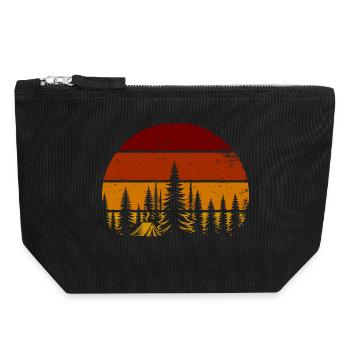 Coucher de soleil rétro dans la forêt – Ambiance camping - Pochette zippée en toile 18 x 19 cm - noir - Devant