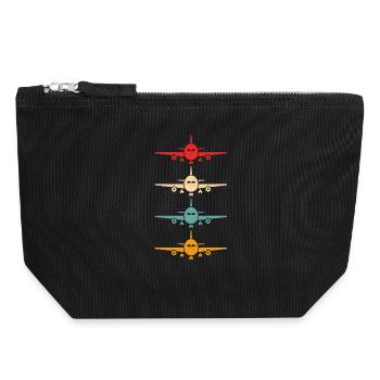 Aviation Airplane Flying Airline Vintage Pilot - Canvas Zip Pouch 18 x 19 cm - black - Front