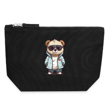 Sunglass Panda in cooler Jacke - Canvas Reißverschluss-Täschchen (18 x 19 cm) - Schwarz - Vorne