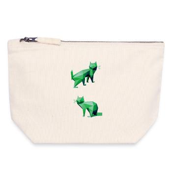 Green Geometry Cats Duo - Canvas Zip Pouch 18 x 19 cm - nature - Front