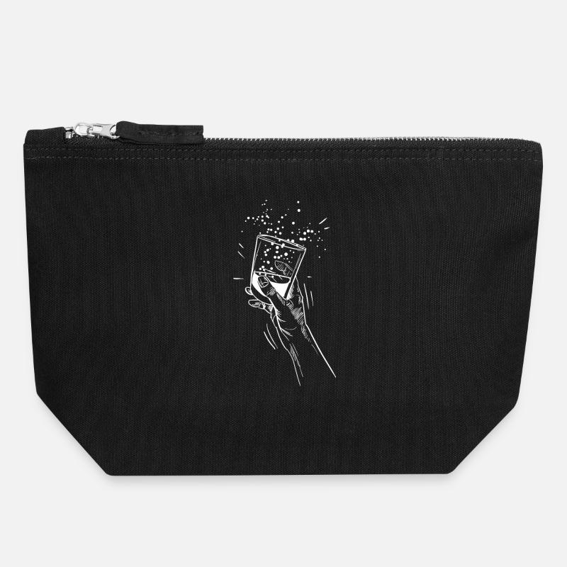 Main avec verre à boisson - Pochette zippée en toile 18 x 19 cm - noir