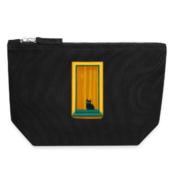 Chat de fenêtre dans un cadre doré - Pochette zippée en toile 18 x 19 cm - noir - Devant