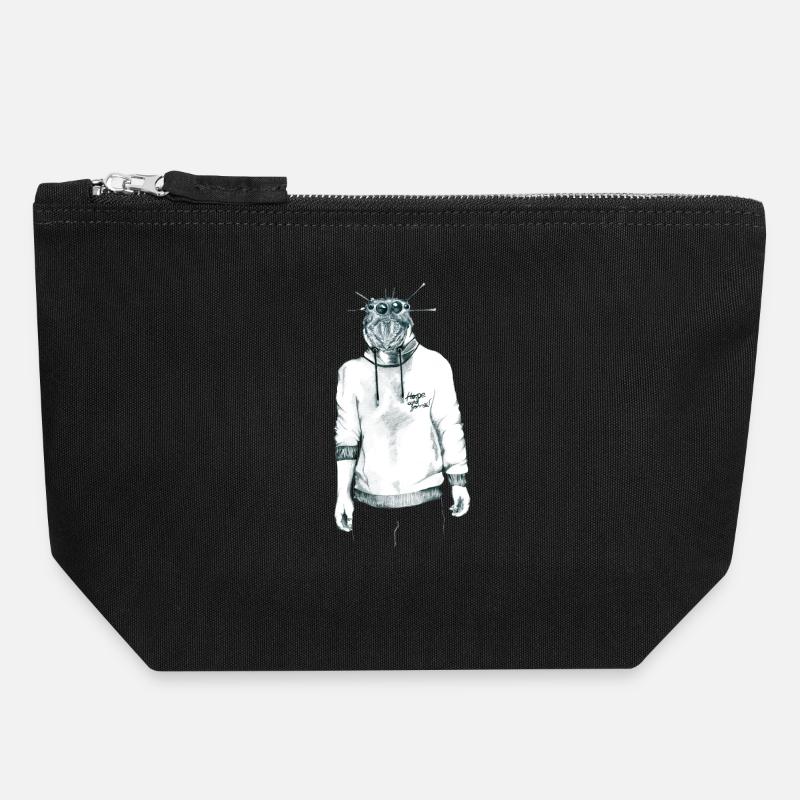 Mensch mit Spinnenkopf im Kapuzenpullover - Canvas Reißverschluss-Täschchen (18 x 19 cm) - Schwarz