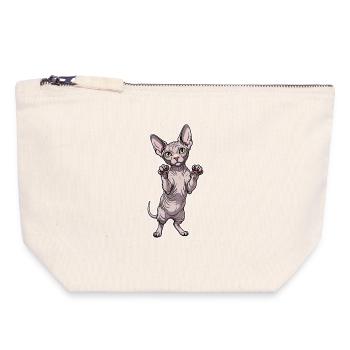Cute Sphynx Cat Standing Posture Portrait - Canvas Zip Pouch 18 x 19 cm - nature - Front