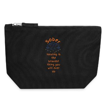 Lotus de guérison courageuse sobriété - Pochette zippée en toile 18 x 19 cm - noir - Devant