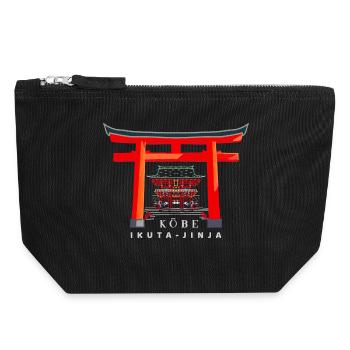 Kobe, Japan, Torii Shrine Ikuta- jinja, drawing - Canvas Zip Pouch 18 x 19 cm - black - Front