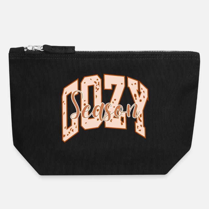 Cozy season exploded pattern and bold typography - Canvas Zip Pouch 18 x 19 cm - black