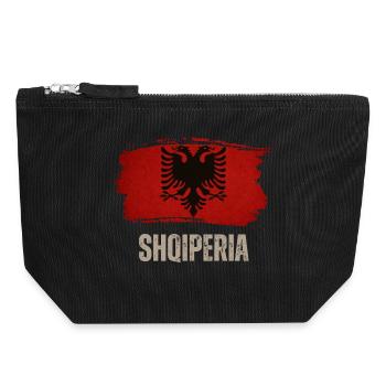 Grunge-Albanien-Flagge, Vintage Albanien - Canvas Reißverschluss-Täschchen (18 x 19 cm) - Schwarz - Vorne