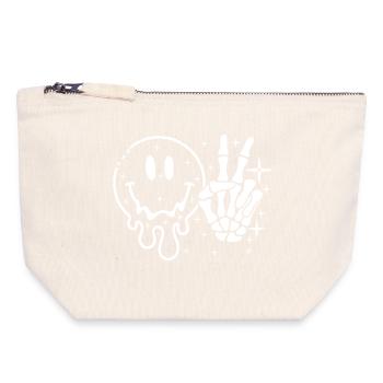 Smiley Totenkopf Peace-Hand - Canvas Reißverschluss-Täschchen (18 x 19 cm) - Naturweiß - Vorne