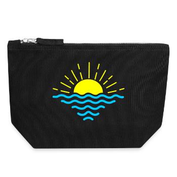 Coucher de soleil vagues bleues - Pochette zippée en toile 18 x 19 cm - noir - Devant