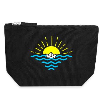 Sunset white folded boat paper boat - Canvas Zip Pouch 18 x 19 cm - black - Front