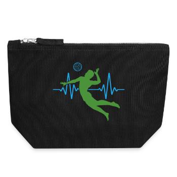 Herzschlag Volleyball EKG | Farben änderbar - Canvas Reißverschluss-Täschchen (18 x 19 cm) - Schwarz - Vorne