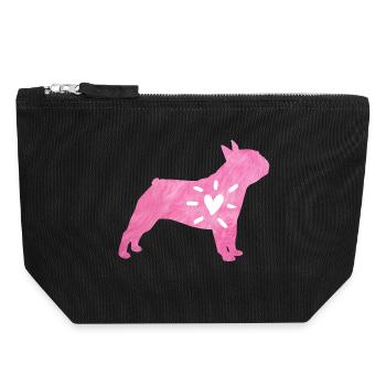 Carlin Coeur Amour Chien Fourrure Wauwau Rose Animal Amour - Pochette zippée en toile 18 x 19 cm - noir - Devant