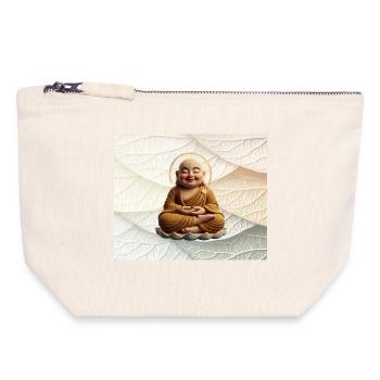Buddha auf Blattmuster - Canvas Reißverschluss-Täschchen (18 x 19 cm) - Naturweiß - Vorne