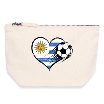 Uruguay Flagge Fußball mit Herz used - Canvas Reißverschluss-Täschchen (18 x 19 cm) - Naturweiß - Vorne