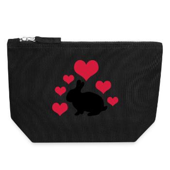 Rabbit with 6 hearts 2 - Canvas Zip Pouch 18 x 19 cm - black - Front