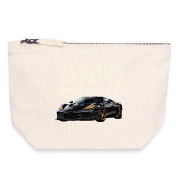Voiture sport et lettres dynamiques - Pochette zippée en toile 18 x 19 cm - blanc naturel - Devant