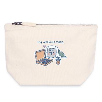 Chat Kawaii avec Pizza Design - Pochette zippée en toile 18 x 19 cm - blanc naturel - Devant