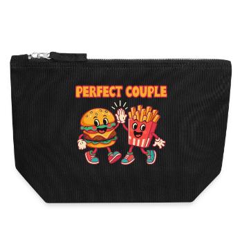 Parfait couple burger et frites illustration amusante - Pochette zippée en toile 18 x 19 cm - noir - Devant