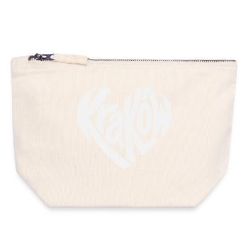 Krakow, Krakow Heart Typo Logo - Canvas Zip Pouch 18 x 19 cm - nature - Front