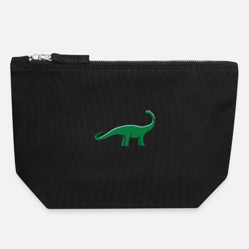 Dino brodé - Pochette zippée en toile 18 x 19 cm - noir
