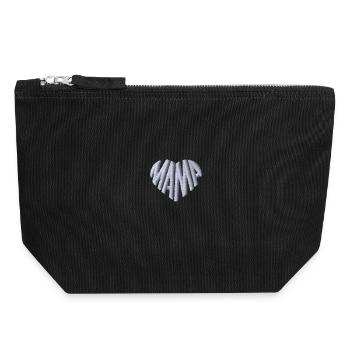 Maman Coeur Blanc Brodé - Pochette zippée en toile 18 x 19 cm - noir - Devant