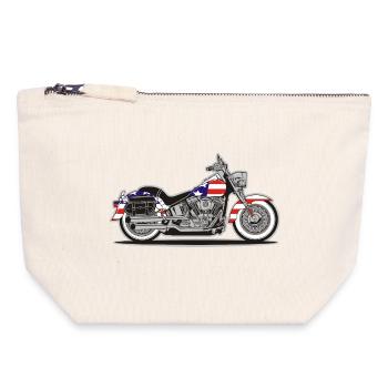 Moto Patriot américaine avec drapeau - Pochette zippée en toile 18 x 19 cm - blanc naturel - Devant