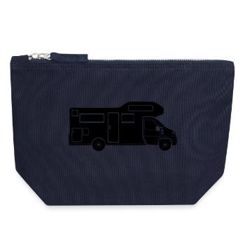 Silhouette de camping-car – design de camping simple - Pochette zippée en toile 18 x 19 cm - marine - Devant