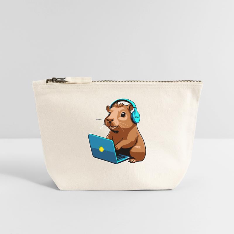 Capybara Programmer Coder Computer Canvas Zip Pouch 18 x 19 cm