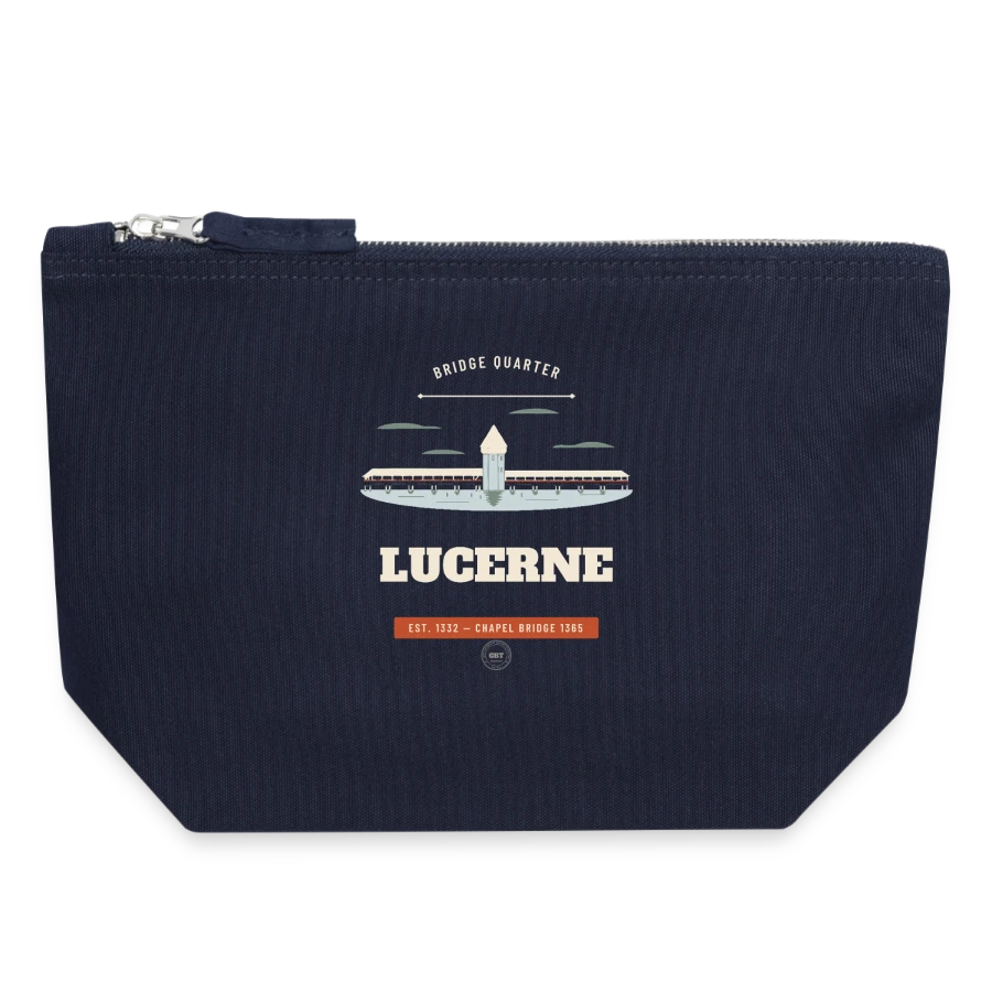 Lucerne badge on a canvas zip pouch 18 x 19 cm, navy