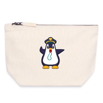 pingouin policier sifflet police - Pochette zippée en toile 18 x 19 cm - blanc naturel - Devant