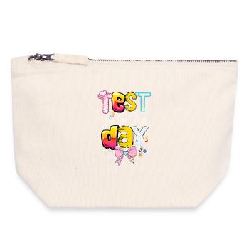 Le jour du test, tu as cette école. - Pochette zippée en toile 18 x 19 cm - blanc naturel - Devant