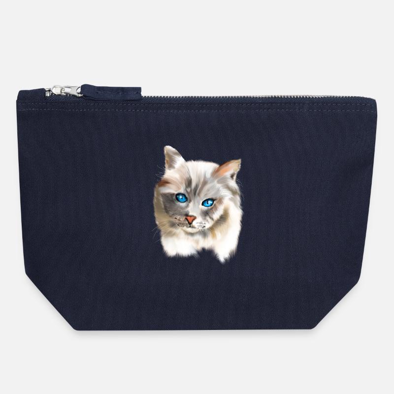 Blue Eyes Cat - Canvas Zip Pouch 18 x 19 cm - navy
