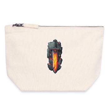 Épée de feu de dessin animé devant un rocher RPG GAme - Pochette zippée en toile 18 x 19 cm - blanc naturel - Devant