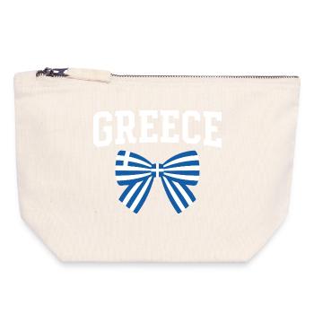 GREECE lettering and blue and white bow - Canvas Zip Pouch 18 x 19 cm - nature - Front
