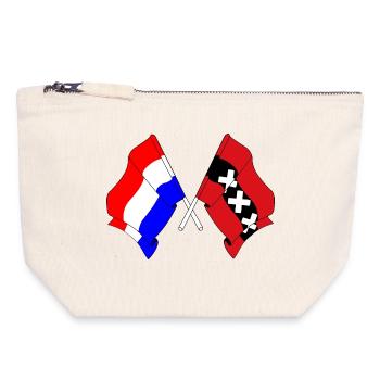 Drapeau Pays-Bas, Amsterdam croisé - Pochette zippée en toile 18 x 19 cm - blanc naturel - Devant