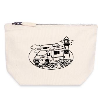 Camping-car au bord de la mer - Pochette zippée en toile 18 x 19 cm - blanc naturel - Devant