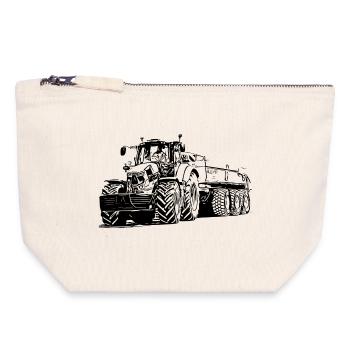 Tracteur avec remorque - Pochette zippée en toile 18 x 19 cm - blanc naturel - Devant