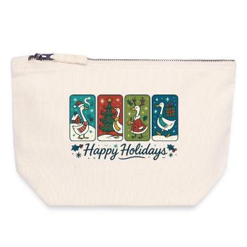 Oie Noël Drôle Père Noël Joyeuses Fêtes - Pochette zippée en toile 18 x 19 cm - blanc naturel - Devant