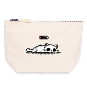 Battery low – Cute Cat Minimal Statement - Canvas Zip Pouch 18 x 19 cm - nature - Front
