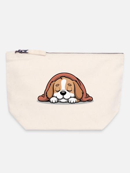 Schlafender Beagle unter Decke - Canvas Reißverschluss-Täschchen (18 x 19 cm) - Naturweiß