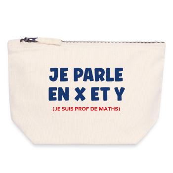 Je parle en x et y prof de maths - Pochette zippée en toile 18 x 19 cm - blanc naturel - Devant