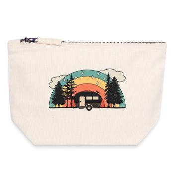 Retro Sonne Wohnwagen Wohnmobil Caravan Camping - Canvas Reißverschluss-Täschchen (18 x 19 cm) - Naturweiß - Vorne