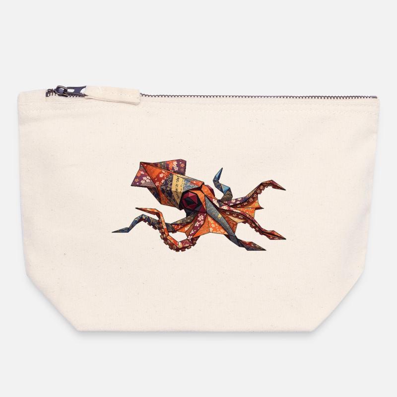 Origami Crab Patchwork - Canvas Zip Pouch 18 x 19 cm - nature