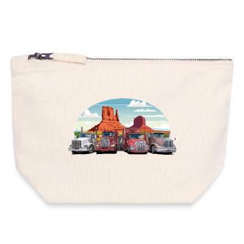 Semi-remorques, camions sur l’autoroute - Pochette zippée en toile 18 x 19 cm - blanc naturel - Devant