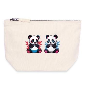 Frère et sœur panda - Pochette zippée en toile 18 x 19 cm - blanc naturel - Devant