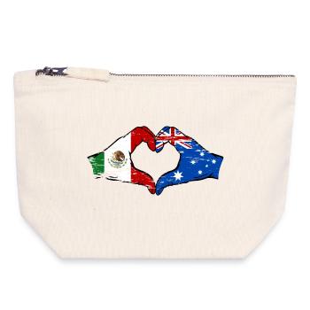 Mexique Australie drapeau mains forme de coeur utilisé - Pochette zippée en toile 18 x 19 cm - blanc naturel - Devant