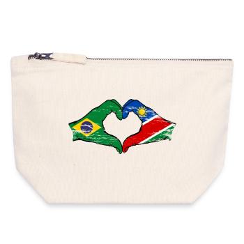 Brazil Namibia Flag Hands Heart Shape - Canvas Zip Pouch 18 x 19 cm - nature - Front