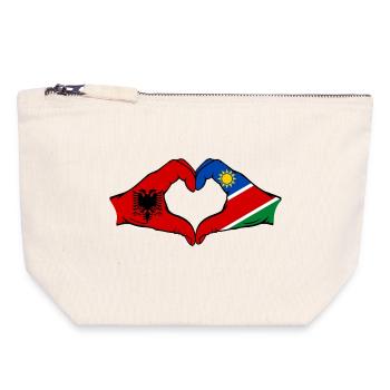 Albania Namibia Flag Hands Heart Shape - Canvas Zip Pouch 18 x 19 cm - nature - Front