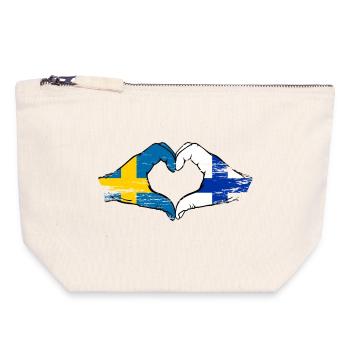 Sweden Finland Flag Heart Hands used - Canvas Zip Pouch 18 x 19 cm - nature - Front